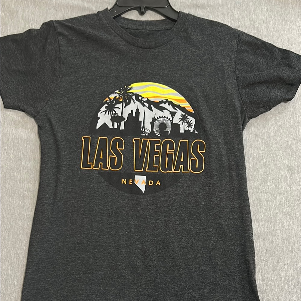 Gray Las Vegas Short Sleeve Tee with Sunset Design